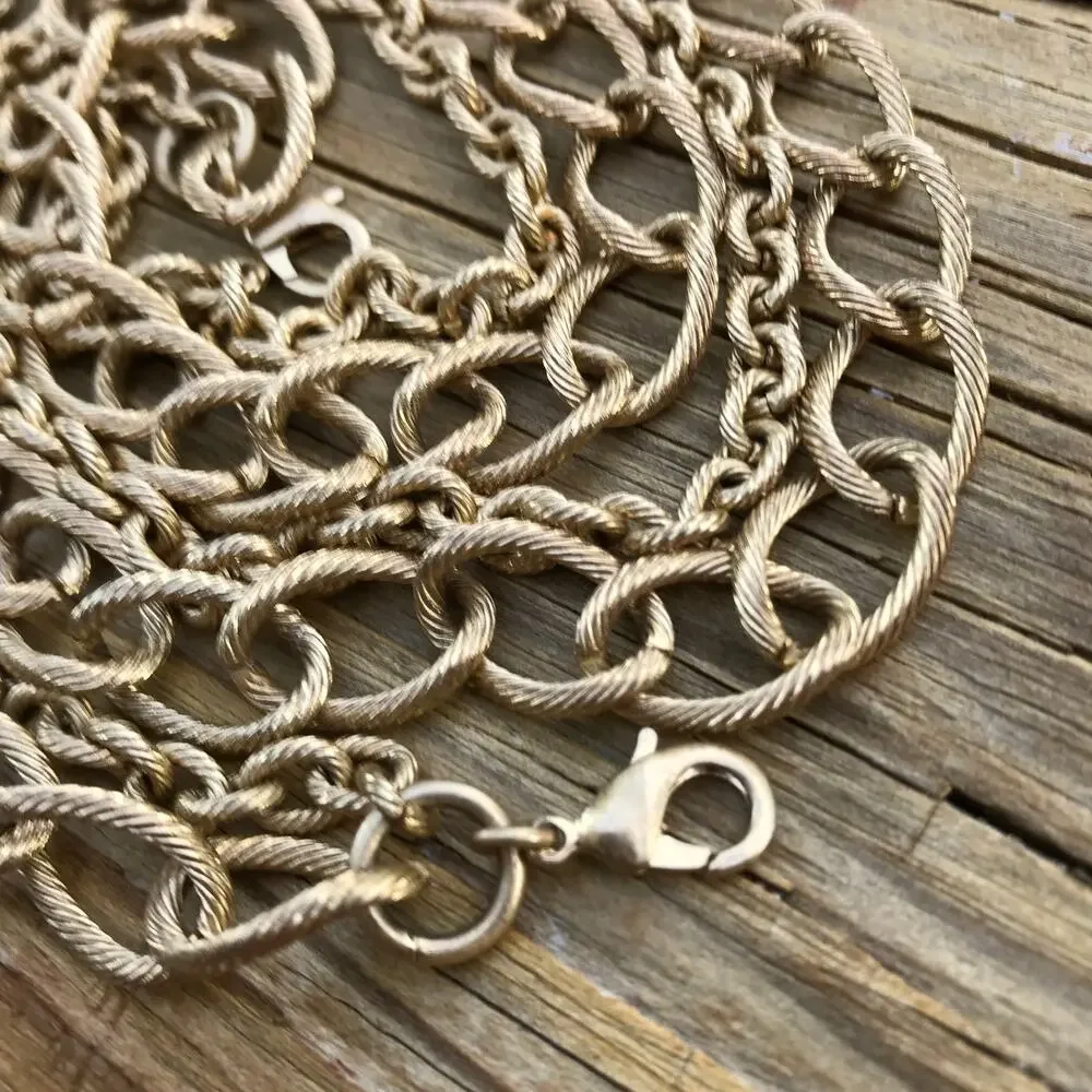 Textured double strand gold-tone oval link layer necklace - large links